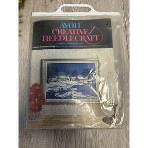 Vintage Avon Creative Needlecraft Country Snowscape Crewel Embroidery Kit 12x16